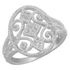 Target Women's Silver Plated Oval Filigree Cubic Zirconia Ring