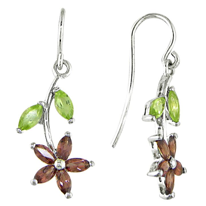 Target Silver Garnet And Peridot Drop Earrings - Green/brown, Green/brown/white/silver