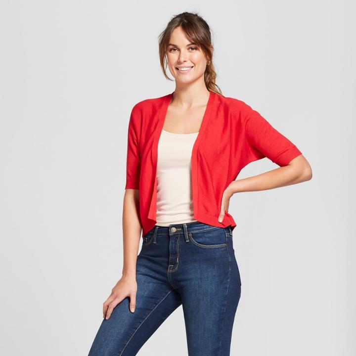 Women's Short Sleeve Cardigan - A New Day Red