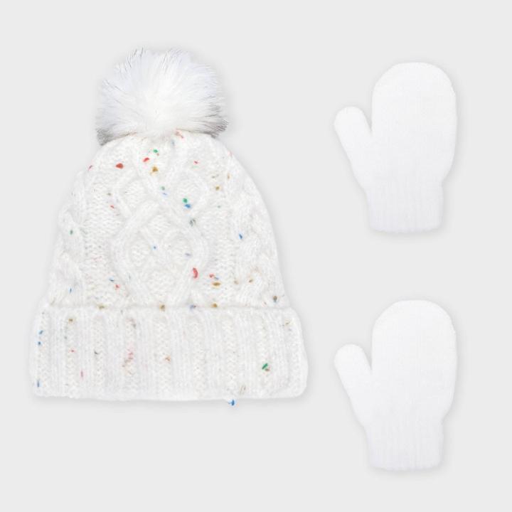Baby Girls' Speckled Hat And Magic Mittens Set - Cat & Jack Cream