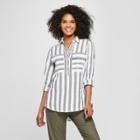 Women's Striped Long Sleeve Henley Top - Who What Wear Black/white