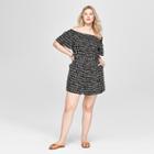 Women's Plus Size Geometric Print Off The Shoulder Romper - Ava & Viv Black X