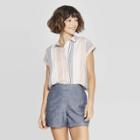 Women's Striped Short Sleeve Popover Shirt - A New Day White/tan/blue