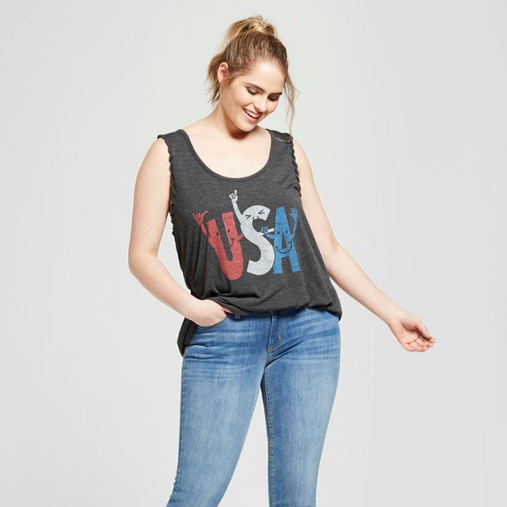 Women's Plus Size Usa Cheer Swing Graphic Tank - Zoe+liv (juniors') Charcoal