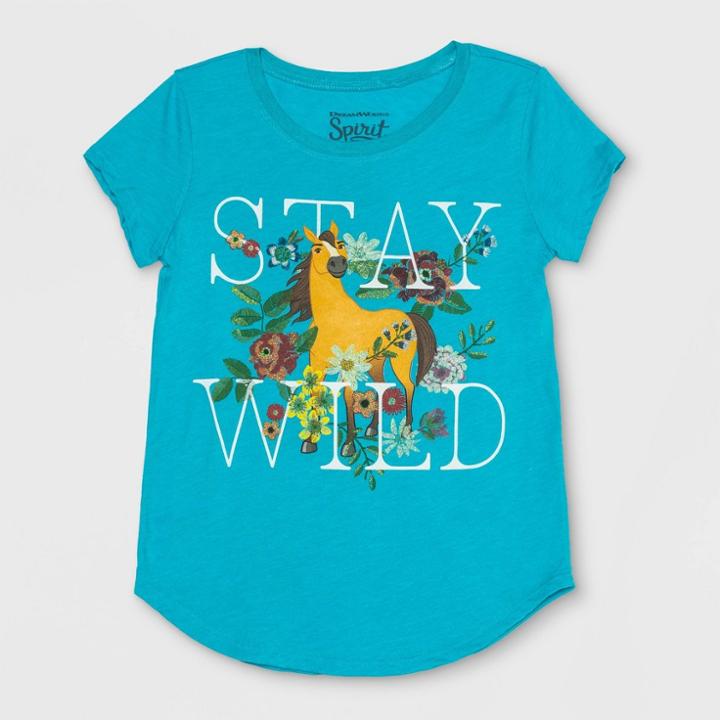 Girls' Spirit Riding Free Stay Wild Short Sleeve T-shirt - Turquoise Heather