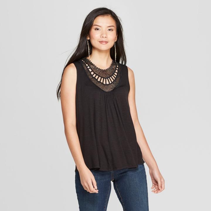 Women's Lace Embroidered Tank Top - Knox Rose Black