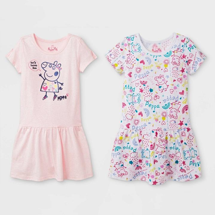 Toddler Girls' 2pk Peppa Pig T-shirt Dresses - White/pink 2t, Girl's,