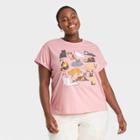 Fifth Sun Women's Plus Size Cat Grid Short Sleeve Graphic T-shirt - Pink