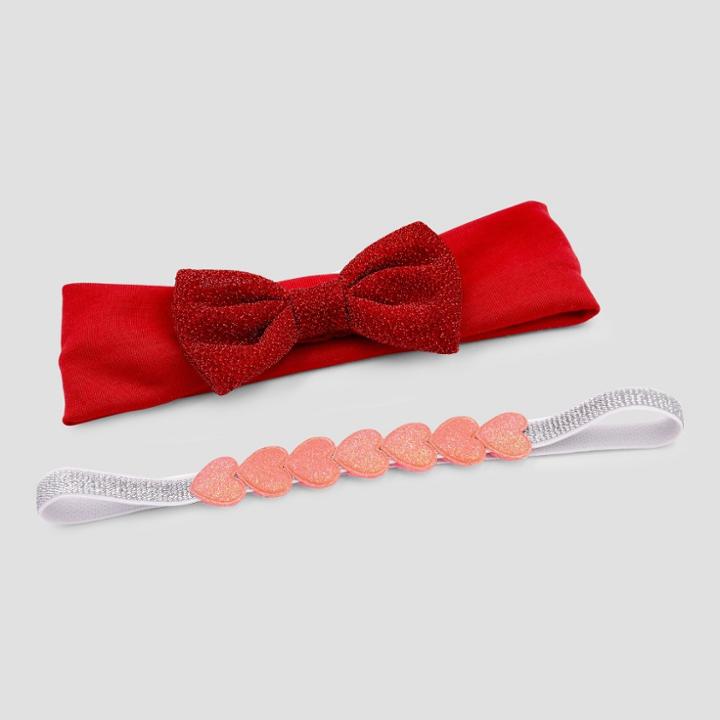 Baby Girls' 2pk Mini Hearts Glitter Headwrap - Just One You Made By Carter's Red Newborn