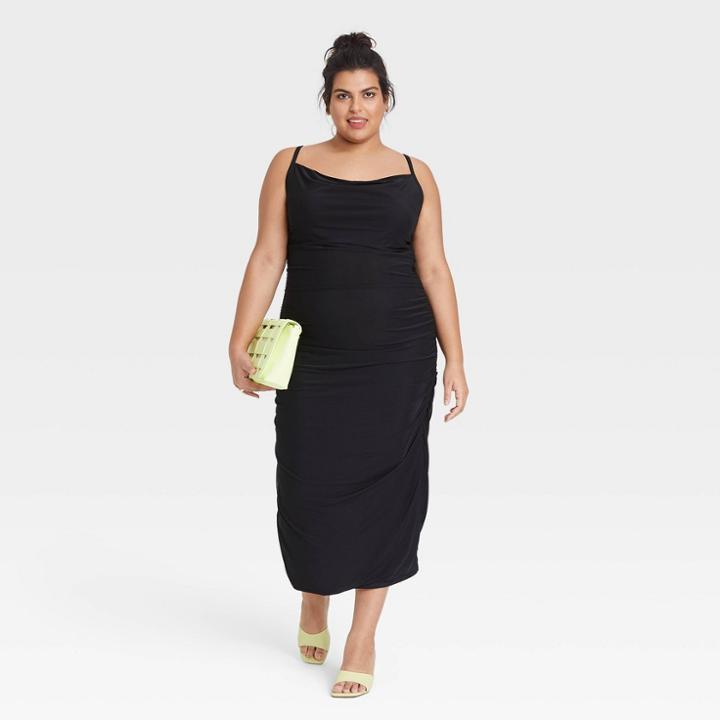 Women's Plus Size Sleeveless Ruched Mesh Dress - Ava & Viv Black X