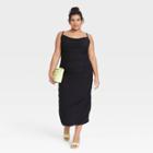 Women's Plus Size Sleeveless Ruched Mesh Dress - Ava & Viv Black X