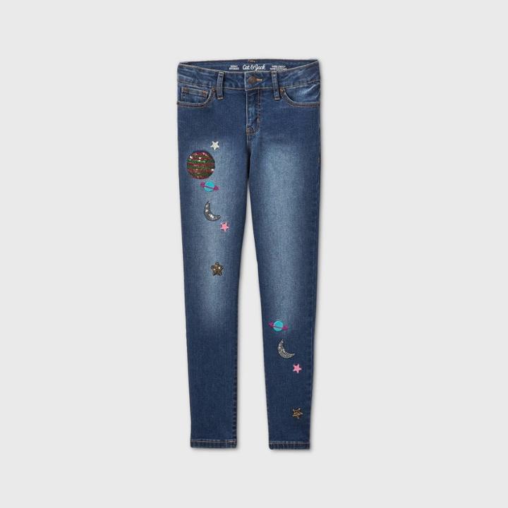 Girls' Flip Sequin Space Skinny Jeans - Cat & Jack Dark Wash