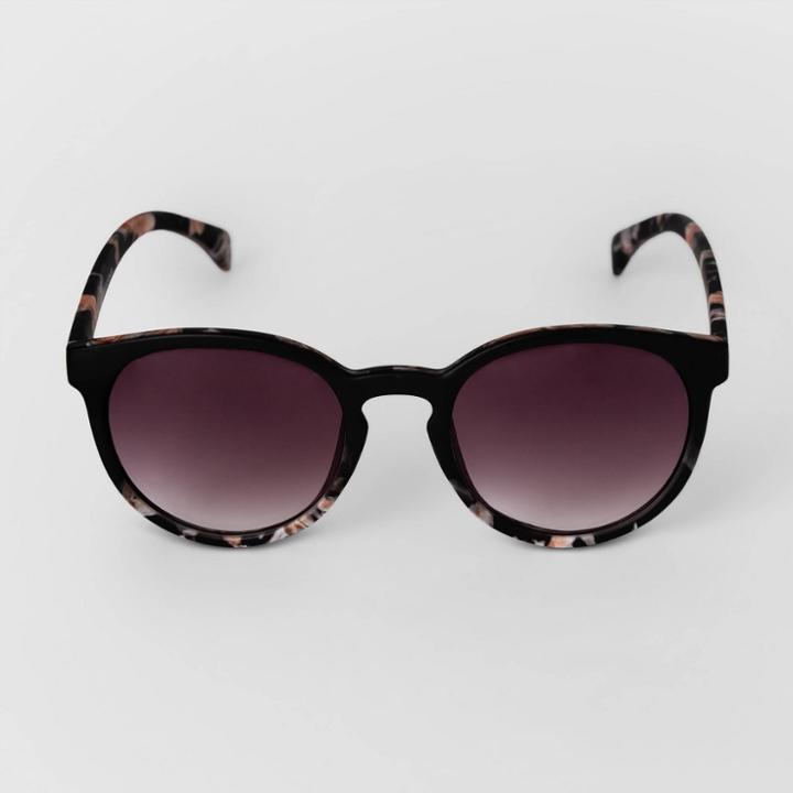 Women's Two-toned Matte Marble Round Sunglasses - A New Day Black