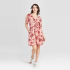 Women's Floral Print Short Sleeve Button-front Dress - Xhilaration Pink