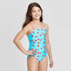 Girls' Cherry Pie Cropped Long Sleeve One Piece Swimsuit Set - Cat & Jack Aqua Xs, Girl's, Blue/red