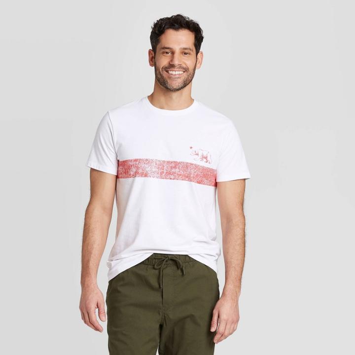 Men's Standard Fit Short Sleeve Crew Neck Chest Stripe Graphic T-shirt - Goodfellow & Co White S, Men's,