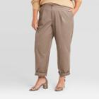 Women's Plus Size High-rise Straight Leg Cropped Pants - A New Day Brown