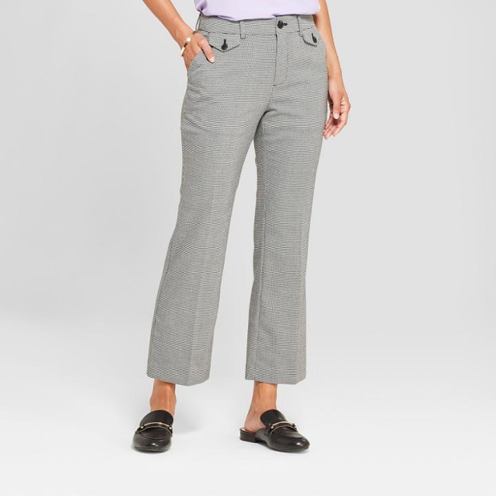 Women's Plaid Kick Flare Pants - A New Day Black/white