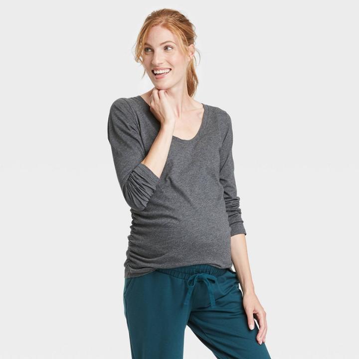 Long Sleeve Scoop Neck 2pk Bundle Maternity T-shirt - Isabel Maternity By Ingrid & Isabel White/gray