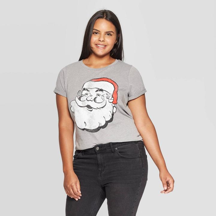 Grayson Threads Women's Santa Claus Plus Short Sleeve T-shirt (juniors') - Gray