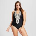 Surfside Women's Plus Size Crochet Halter Tankini - Black