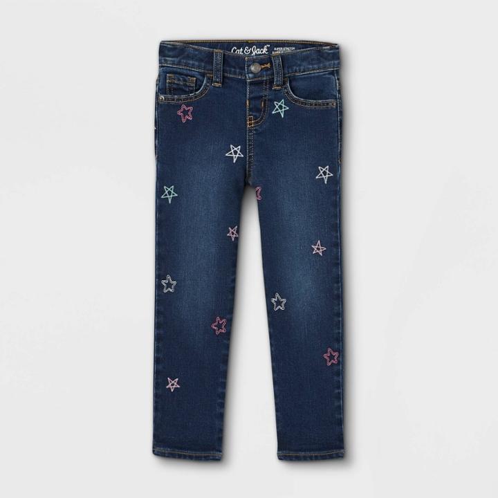 Toddler Girls' Star Embroidered Girlfriend Jeans - Cat & Jack Dark Blue