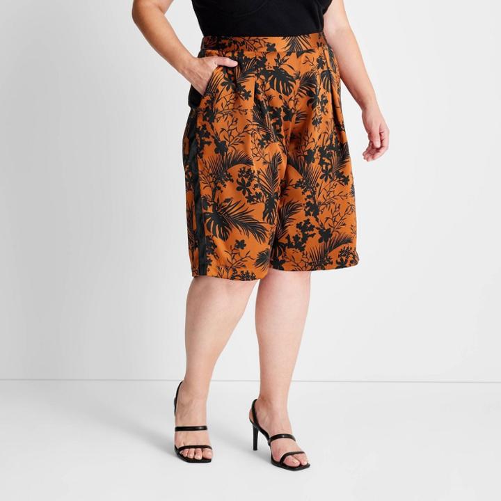 Women's Plus Size High-rise Bermuda Shorts - Future Collective With Kahlana Barfield Brown Brown/black Palm Print