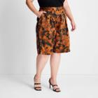 Women's Plus Size High-rise Bermuda Shorts - Future Collective With Kahlana Barfield Brown Brown/black Palm Print