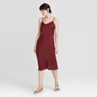 Women's Floral Print Satin Slip Dress - A New Day Burgundy Xl, Women's, Red