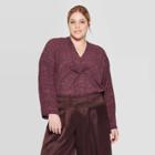 Women's Plus Size Long Sleeve Twist Front V-neck Top - Prologue Purple 2x, Women's,