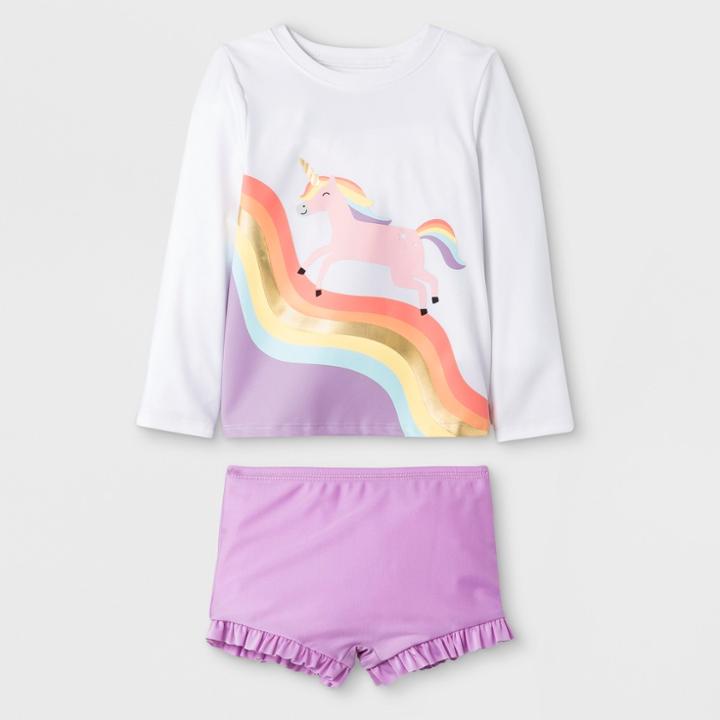 Toddler Girls' Long Sleeve Unicorn Rash Guard Set - Cat & Jack Purple
