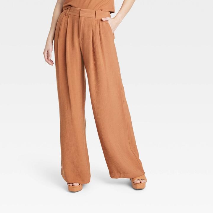 Women's High-rise Wide Leg Pants - A New Day Brown
