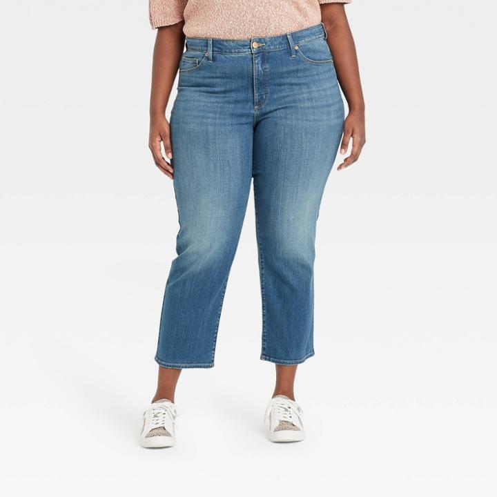 Women's Plus Size High-rise Slim Straight Fit Cropped Jeans - Universal Thread Medium Wash 14w,