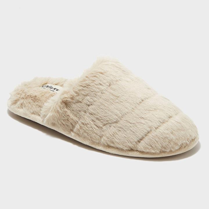 Women's Dluxe By Dearfoams Kaila Faux Fur Scuff Slide Slippers - Taupe