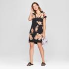 Women's Floral Print Short Sleeve Crepe Dress - A New Day Black