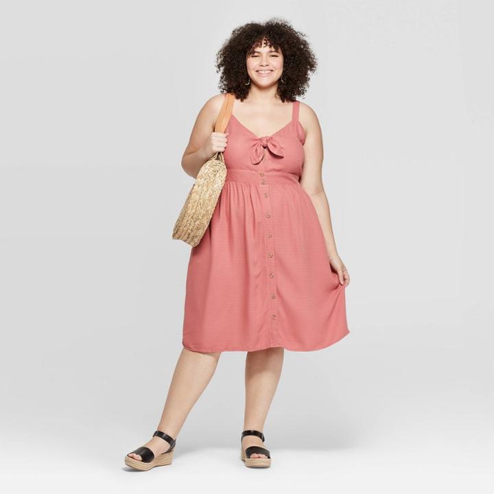Women's Plus Size Sleeveless V-neck Tie Front Dress - Universal Thread Rose