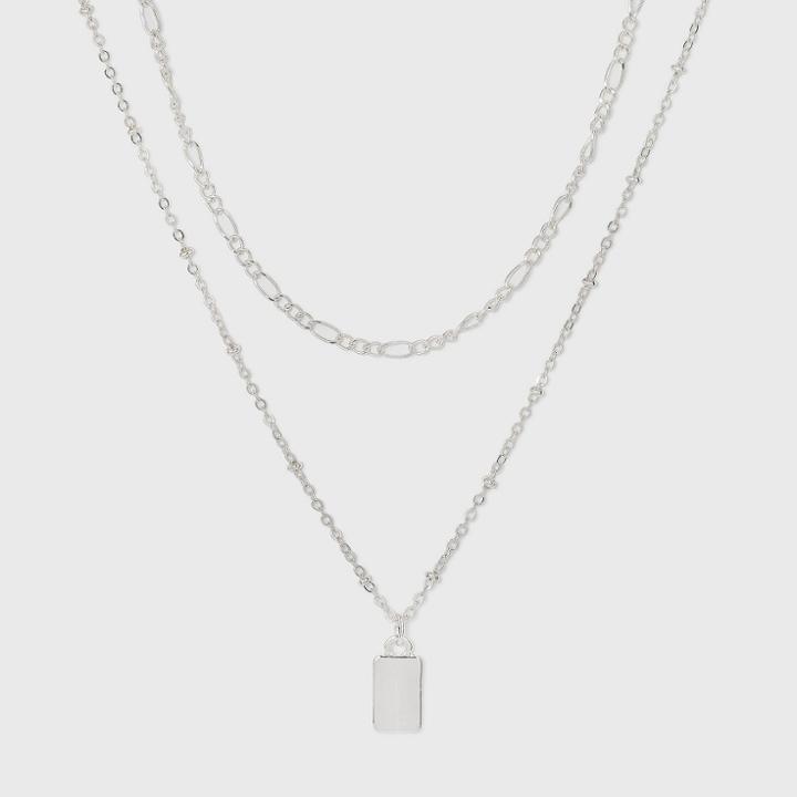 Rectangle Charm Layered Chain Pendant Necklace - A New Day