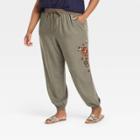 Women's Plus Size Jogger Pants - Knox Rose Olive 1x, Dusty Green