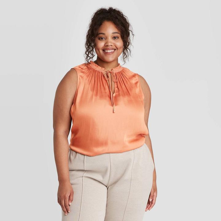 Women's Plus Size Smocked Tank Top - A New Day Orange