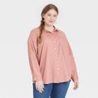 Women's Plus Size Raglan Long Sleeve Denim Button-down Shirt - Universal Thread Blush Pink
