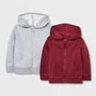 Toddler Girls' 2pk Solid Fleece Zip-up Hoodie Sweatshirt - Cat & Jack Red/gray