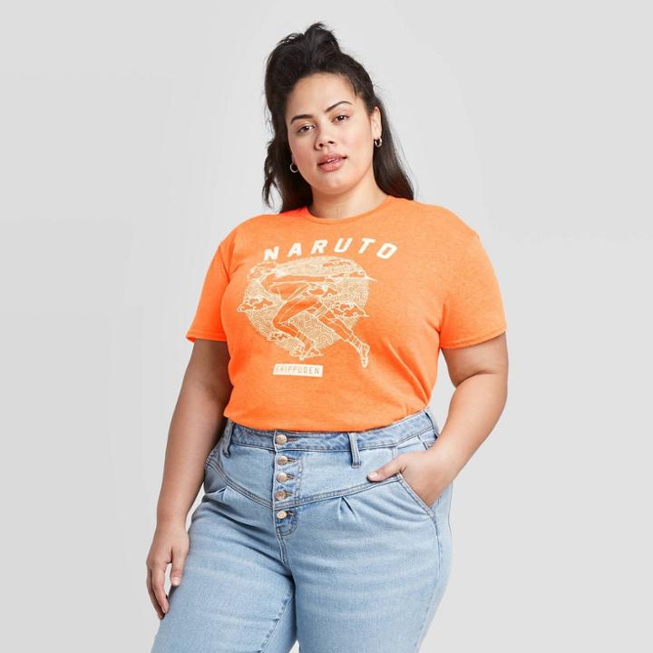 Women's Naruto Plus Size Short Sleeve T-shirt (juniors') - Neon Orange 2x, Adult Unisex,