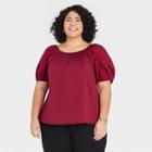 Women's Plus Size Puff Short Sleeve Tie-back Top - A New Day Red
