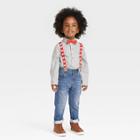 Toddler Boys' Valentine's Day Long Sleeve Button-up Shirt And Denim Suspender Set - Cat & Jack Heather Gray