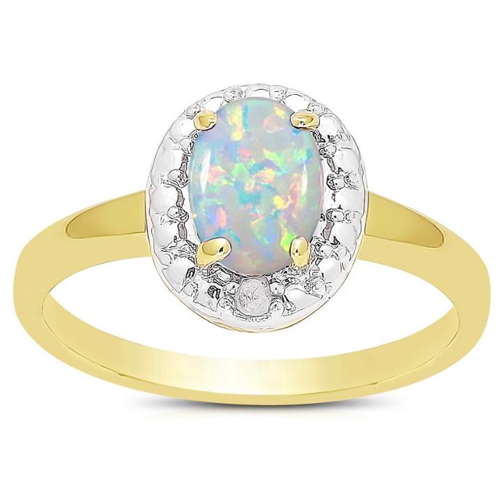 Target .35 Carat Tw Oval-cut Opal And Diamond Accent Ring Gold Plated (ij-i2-i3) (october), Girl's,