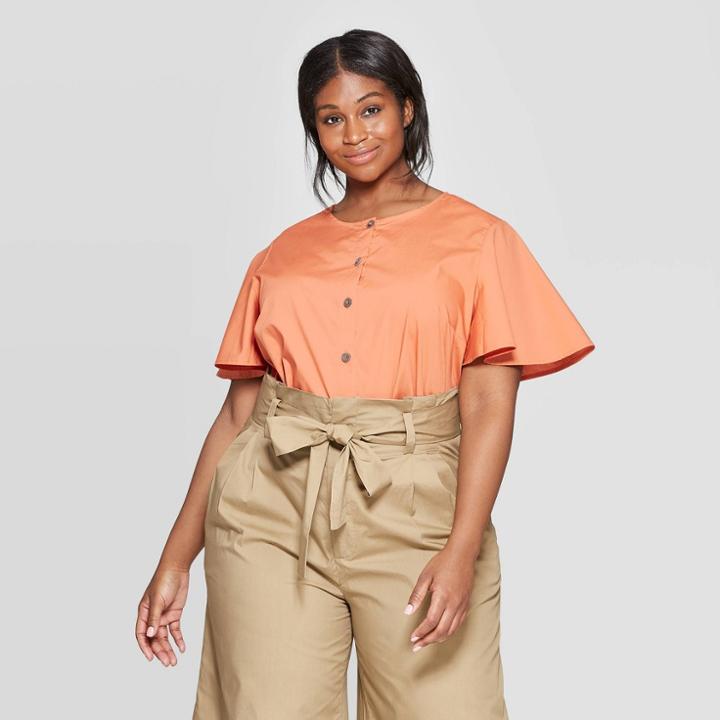 Women's Plus Size Short Sleeve Scoop Neck Blouse - Who What Wear Caramel