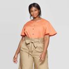 Women's Plus Size Short Sleeve Scoop Neck Blouse - Who What Wear Caramel