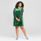 Women's Plus Size Chiffon Sleeve Velour Dress - Ava & Viv Green