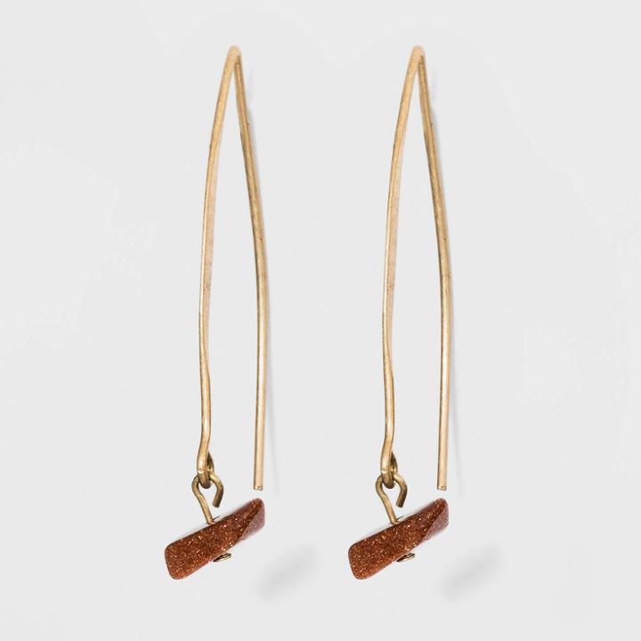 Semi-precious Goldstone Nugget Wire Drop Earrings - Universal Thread Gold, Women's