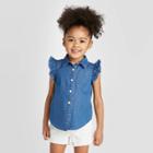 Toddler Girls' Denim Button-down Blouse - Cat & Jack Blue 12m, Toddler Girl's